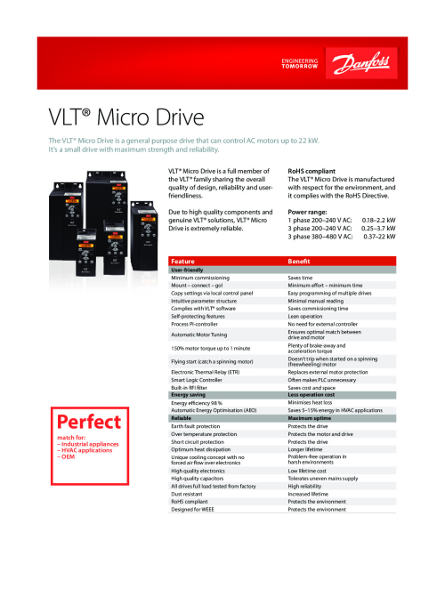 FC51 1~200–240 V AC 1.2 A, 0.18 kW